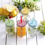 Transparent Glass Mason Jar with Colorful Lid and Reusable Straw, 500ml