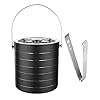 Stainless Steel Insulated Ice Bucket and Tong with Handle & Lid (Cap) Set for Bar and Home Black (Capacity-1750 ML)