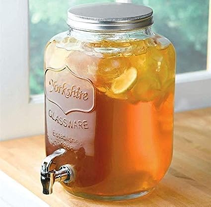 Glass Dispenser Jar For Kitchen Storage Mason Jar Air Tight Multipurpose With Stand, 5 Litre - 1 Piece