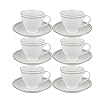Tea / Coffee Cups with Saucers for Kitchen & Dining Table Decor Diamond Cut Pattern Bone China White (220 ML) Set of 12 (6 Cups & 6 Saucers)