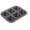 Cup Cakes Baking Tray Muffin Cake Mould Tray Nonstick Midi Shape Baking Pan Tray, Carbon Steel Black (6 -Slot)