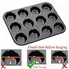 Cup Cakes Baking Tray Muffin Cake Mould Tray Nonstick Midi Shape Baking Pan Tray, Carbon Steel Black (12-Slot)