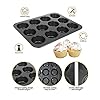 Cup Cakes Baking Tray Muffin Cake Mould Tray Nonstick Midi Shape Baking Pan Tray, Carbon Steel Black (12-Slot)