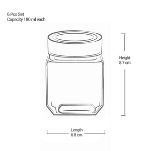 Cube Storage Glass Jar, Set of 6, 180 ml Each, Transparent| BPA Free