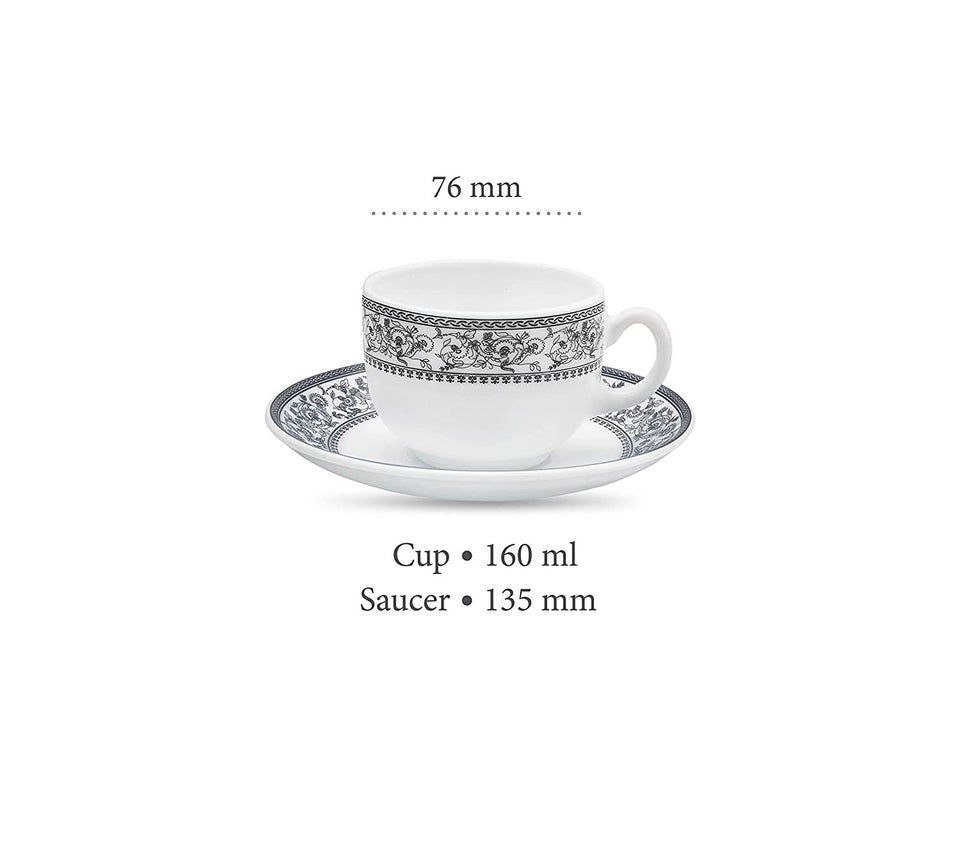 Sovrana Persian Grey, Tea Coffee Cups and Saucer Set of 12 pcs, 160ml