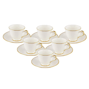 Semi Deluxe Gold Rim Fine Bone China Tea Cup & Saucer Set of 12pcs (6cups & 6 Saucer), 140ml