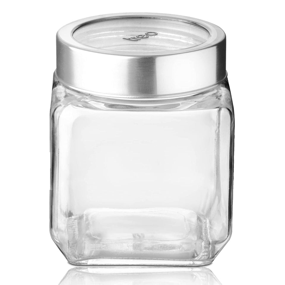 Cube Storage Glass Jar, Set of 4, 1200 ml Each, Transparent| BPA Free