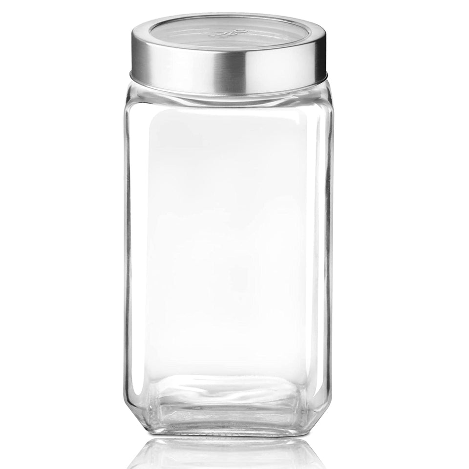 Cube Storage Glass Jar, Set of 6, 2250 ml Each, Transparent| BPA Free