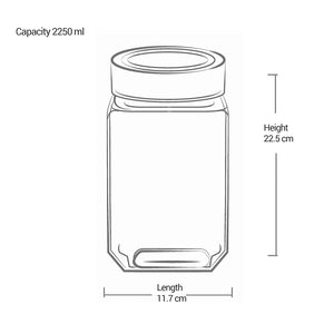 Cube Storage Glass Jar, Set of 6, 2250 ml Each, Transparent| BPA Free