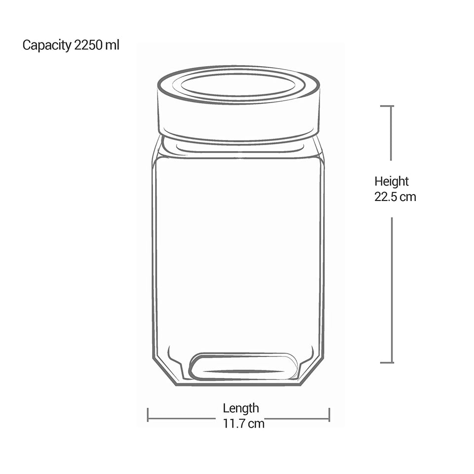 Cube Storage Glass Jar, Set of 2, 2250 ml Each, Transparent| BPA Free