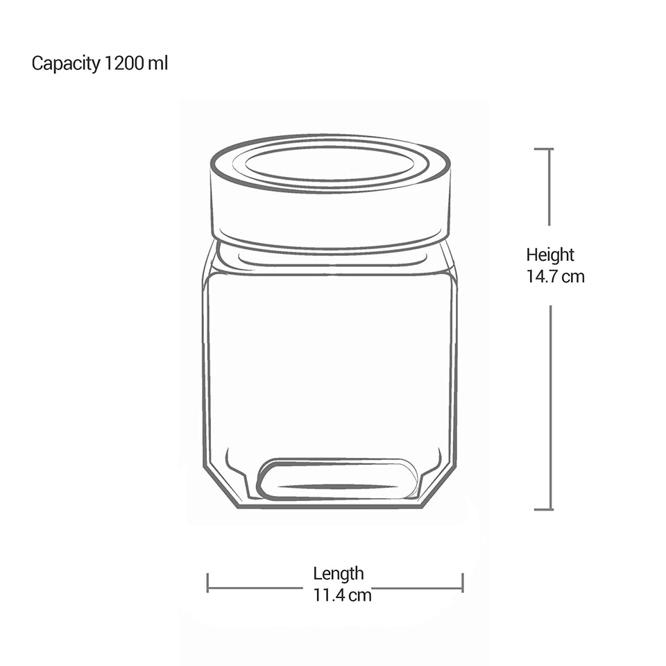 Cube Storage Glass Jar, Set of 2, 1200 ml Each, Transparent| BPA Free