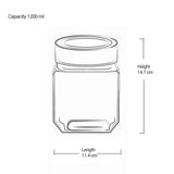 Cube Storage Glass Jar, Set of 2, 1200 ml Each, Transparent| BPA Free