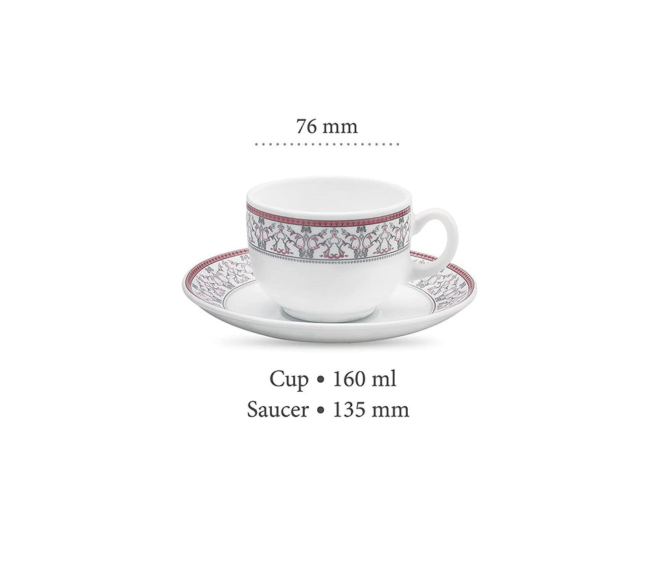 Sovrana Moroccan Pink, Tea Coffee Cups and Saucer Set of 12 pcs, 160ml