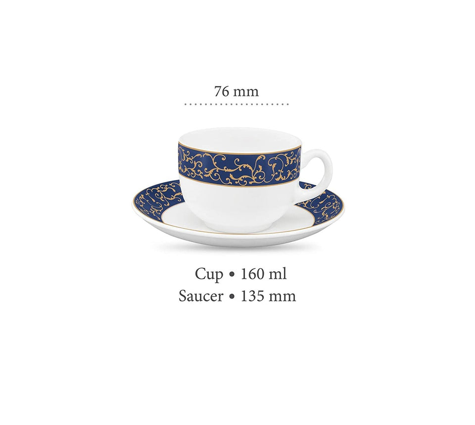 Sovrana Anassa Blue, Tea Coffee Cups and Saucer Set of 12 pcs, 160ml