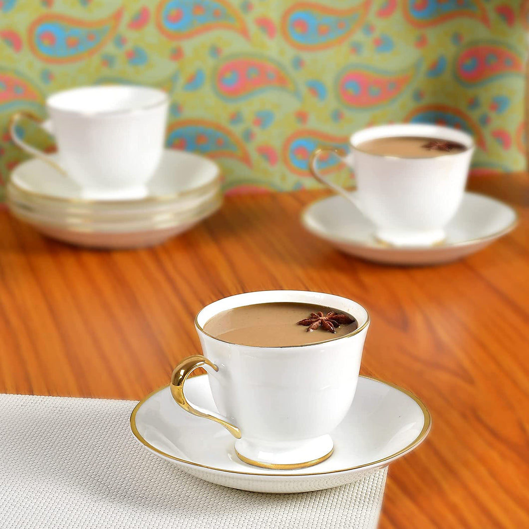 Semi Deluxe Gold Rim Fine Bone China Tea Cup & Saucer Set of 12pcs (6cups & 6 Saucer), 140ml