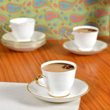 Semi Deluxe Gold Rim Fine Bone China Tea Cup & Saucer Set of 12pcs (6cups & 6 Saucer), 140ml