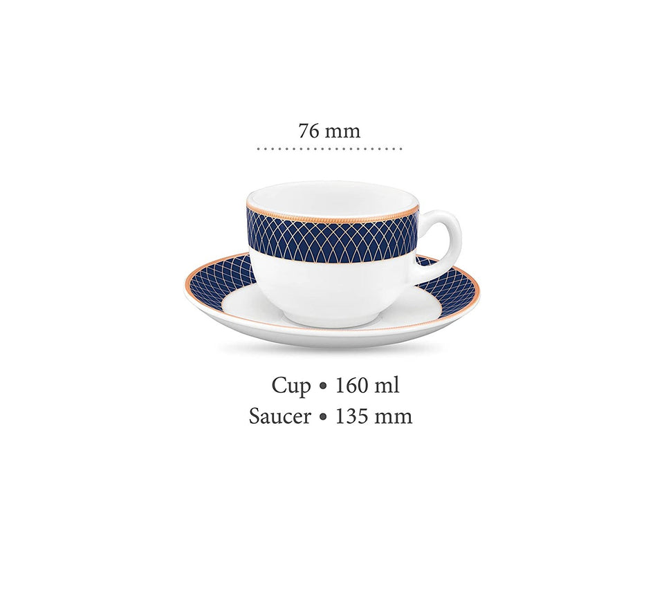 Sovrana Regent Blue, Tea Coffee Cups and Saucer Set of 12 pcs, 160ml