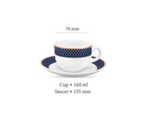 Sovrana Regent Blue, Tea Coffee Cups and Saucer Set of 12 pcs, 160ml