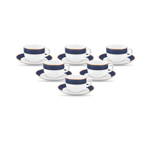 Sovrana Regent Blue, Tea Coffee Cups and Saucer Set of 12 pcs, 160ml