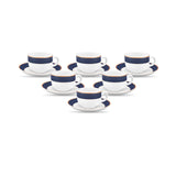 Sovrana Regent Blue, Tea Coffee Cups and Saucer Set of 12 pcs, 160ml