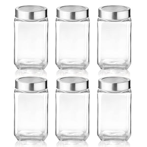 Cube Storage Glass Jar, Set of 4, 800 ml Each, Transparent| BPA Free