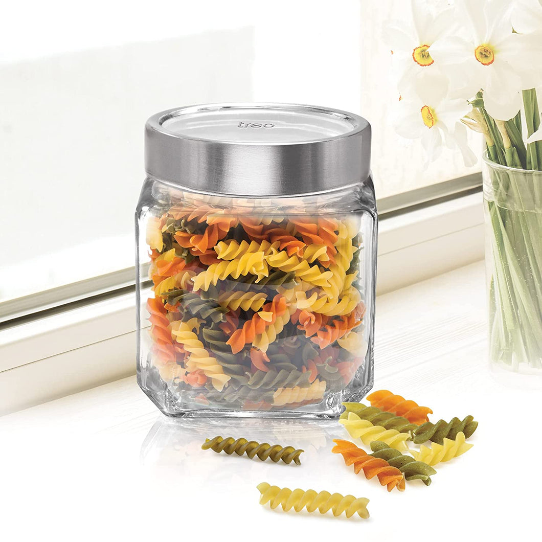 Cube Storage Glass Jar, Set of 4, 1200 ml Each, Transparent| BPA Free