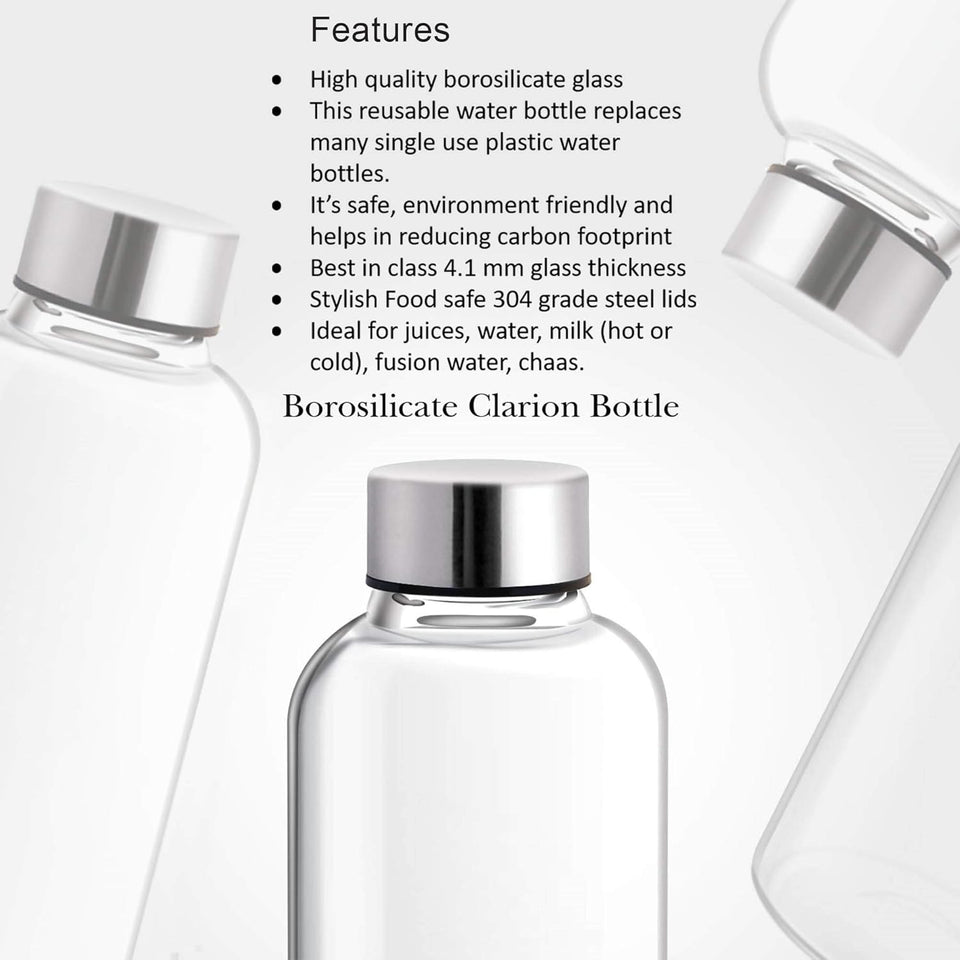 TREO By Milton Clarion Borosilicate Glass Water Bottle, 1000 ml, Transparent, 1 Piece