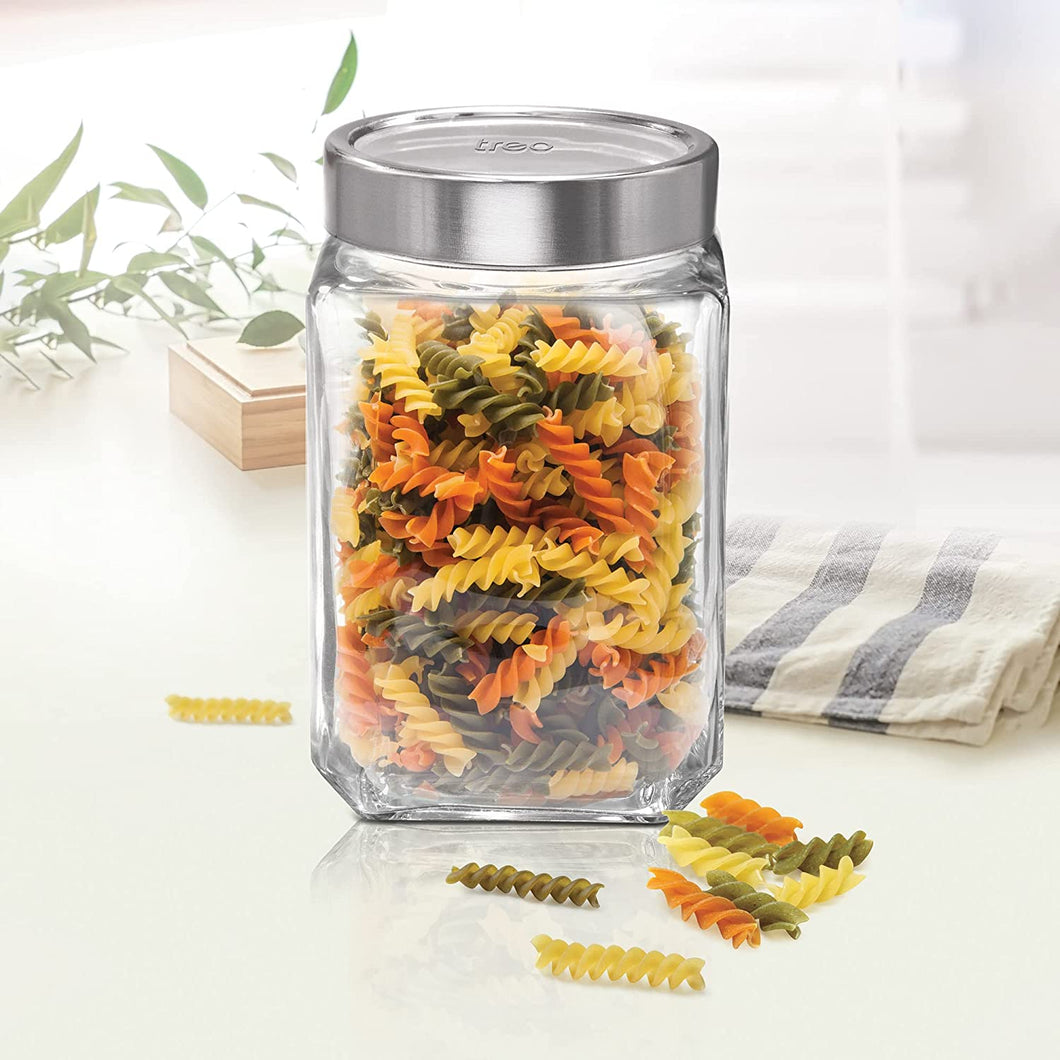 Cube Storage Glass Jar, Set of 4, 2250 ml Each, Transparent| BPA Free