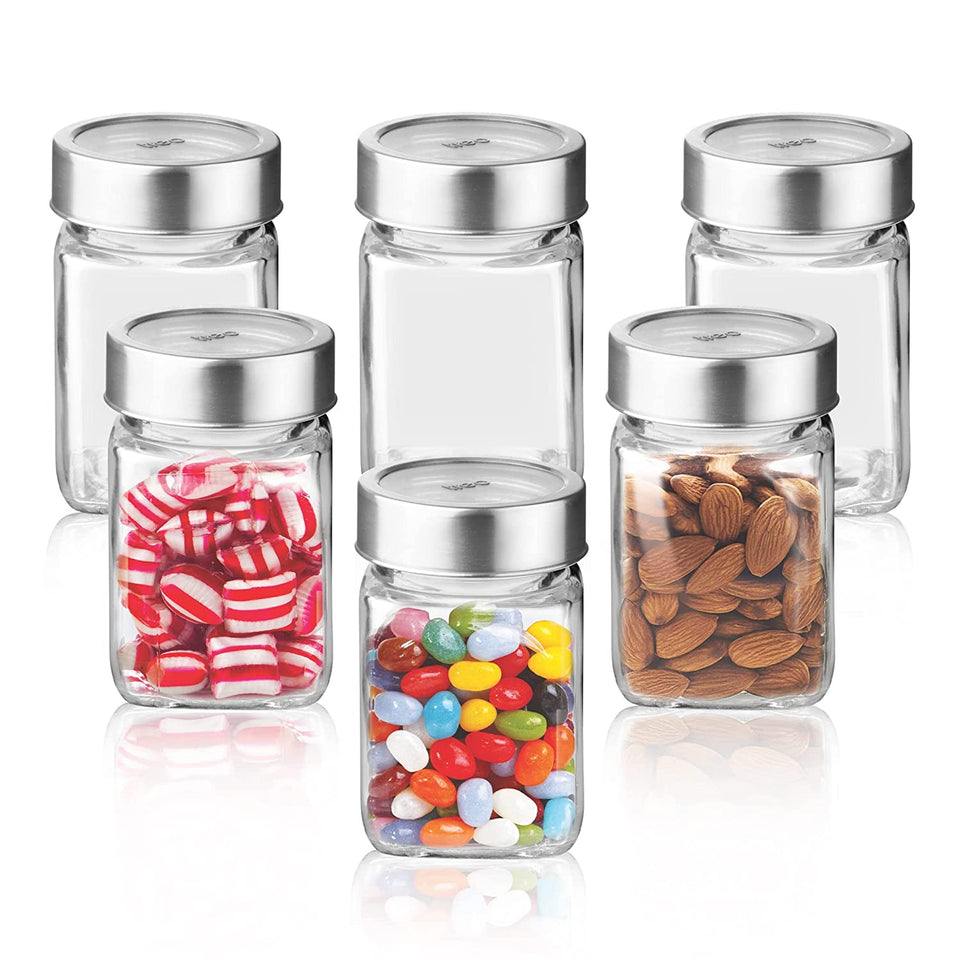 Cube Storage Glass Jar, Set of 6, 310 ml Each, Transparent| BPA Free