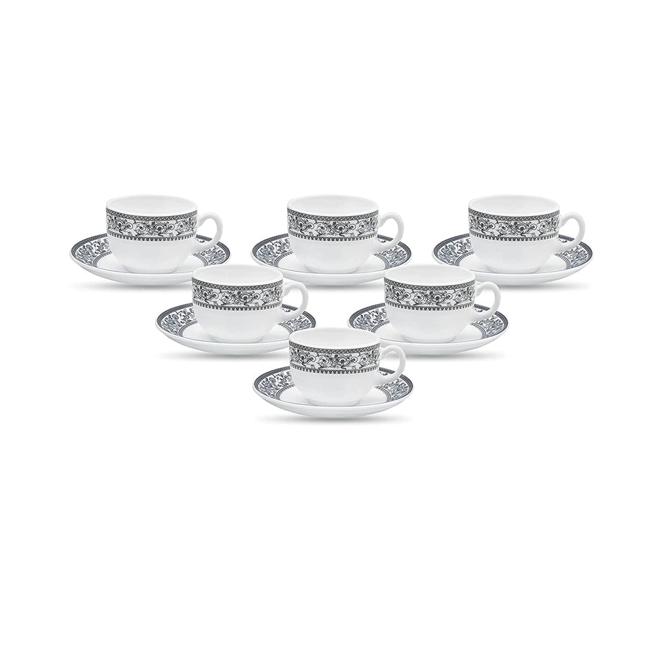 Sovrana Persian Grey, Tea Coffee Cups and Saucer Set of 12 pcs, 160ml