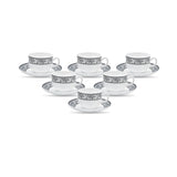 Sovrana Persian Grey, Tea Coffee Cups and Saucer Set of 12 pcs, 160ml