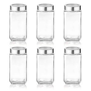 Cube Storage Glass Jar, Set of 6, 1000 ml Each, Transparent| BPA Free