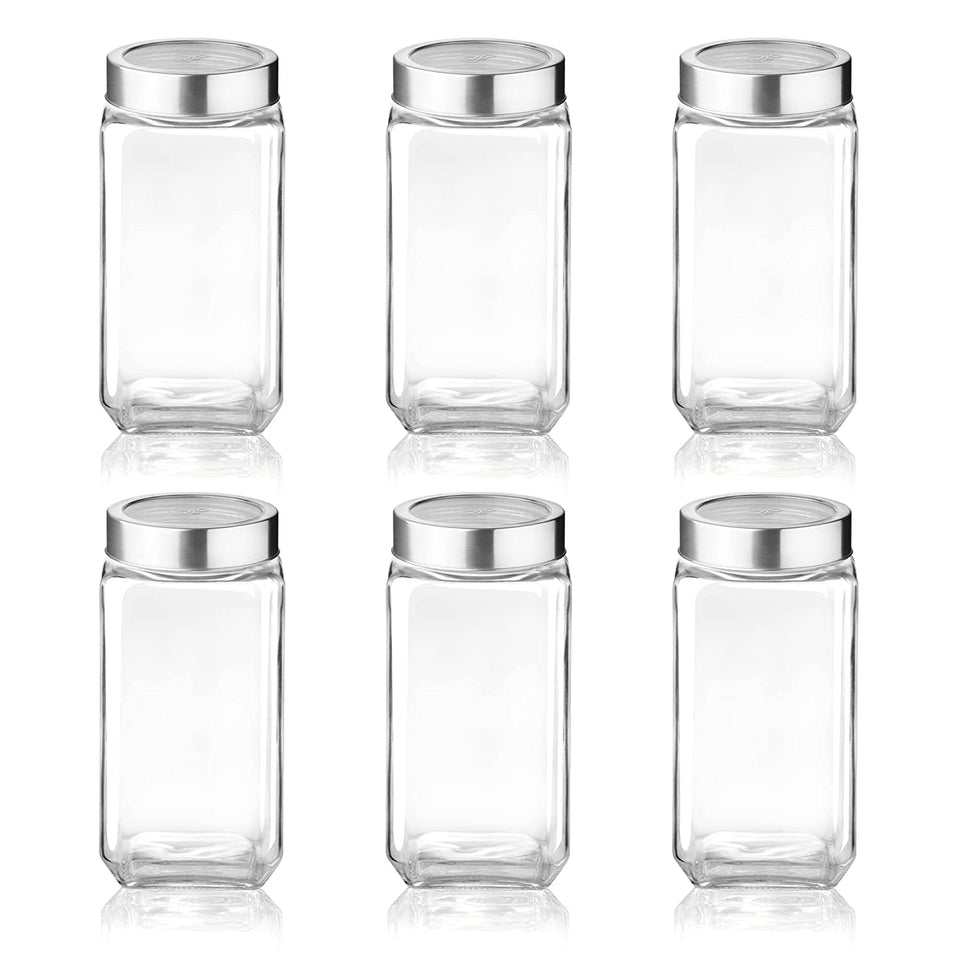 Cube Storage Glass Jar, Set of 2, 1000 ml Each, Transparent| BPA Free