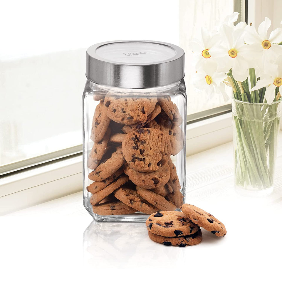 Cube Storage Glass Jar, Set of 4, 800 ml Each, Transparent| BPA Free