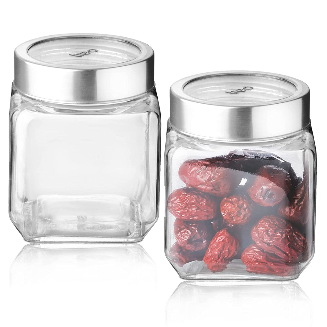 Cube Storage Glass Jar, Set of 4, 580 ml Each, Transparent| BPA Free