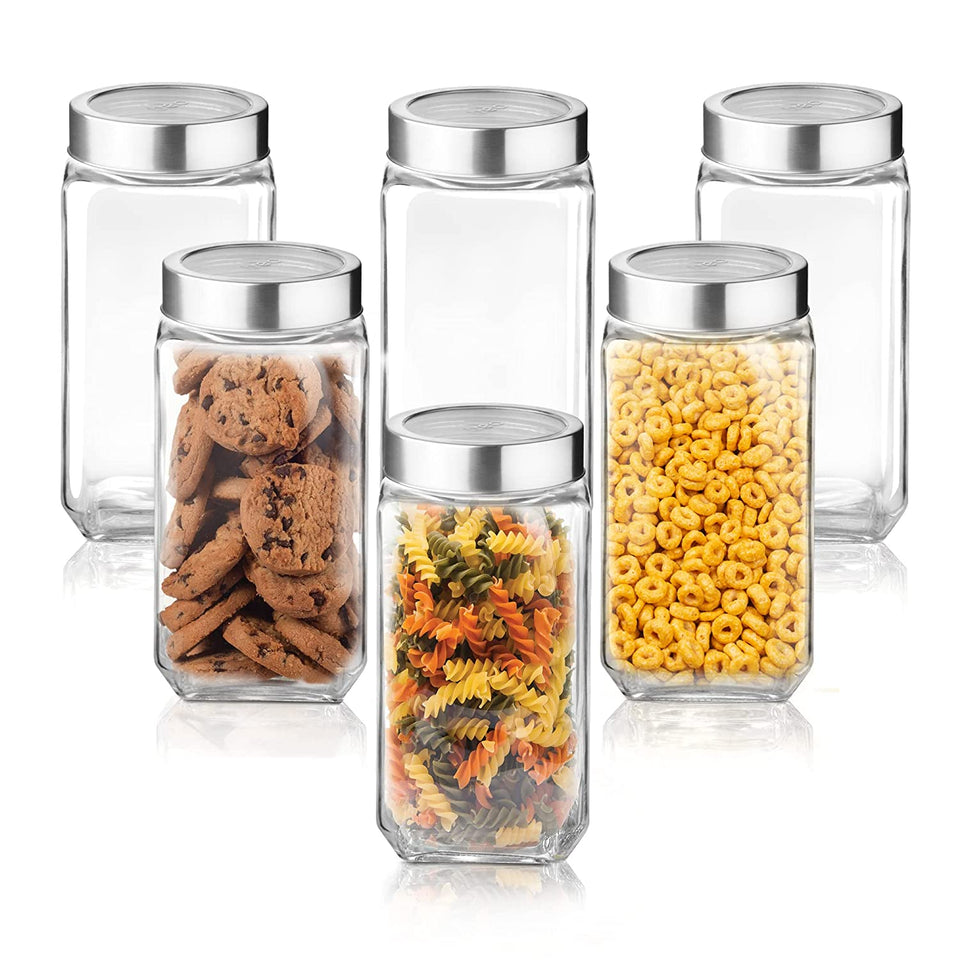 Cube Storage Glass Jar, Set of 6, 1000 ml Each, Transparent| BPA Free