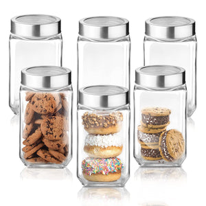 Cube Storage Glass Jar, Set of 4, 800 ml Each, Transparent| BPA Free