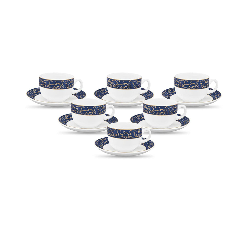 Sovrana Anassa Blue, Tea Coffee Cups and Saucer Set of 12 pcs, 160ml