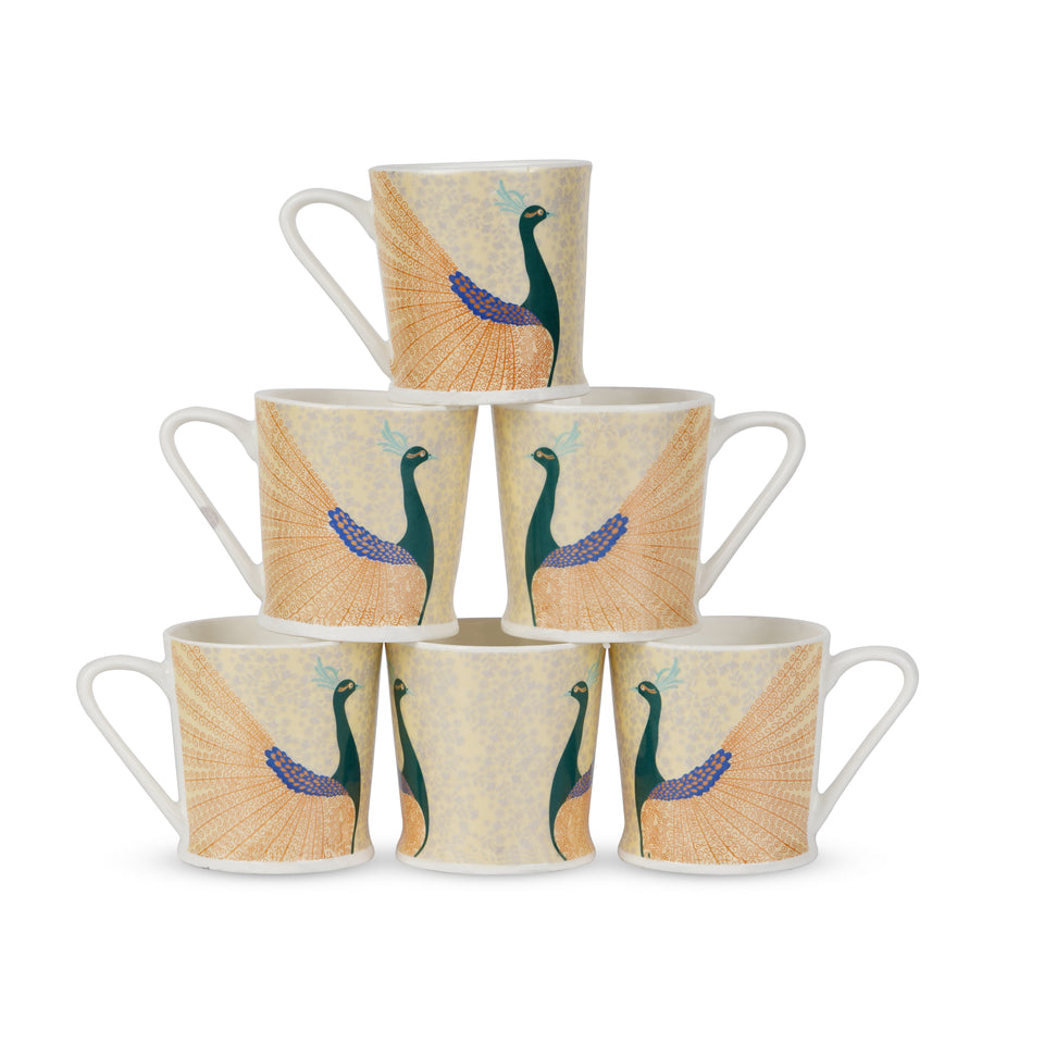 Saaikee Peacock Garden Fine Porcelain Coffee Mugs Set of 6