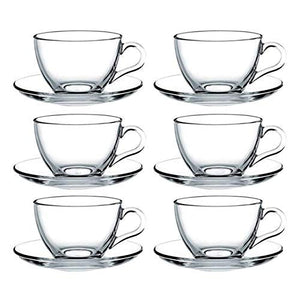 Glass Tea & Coffee Cup Set - 6 Pieces, White, 140 ml