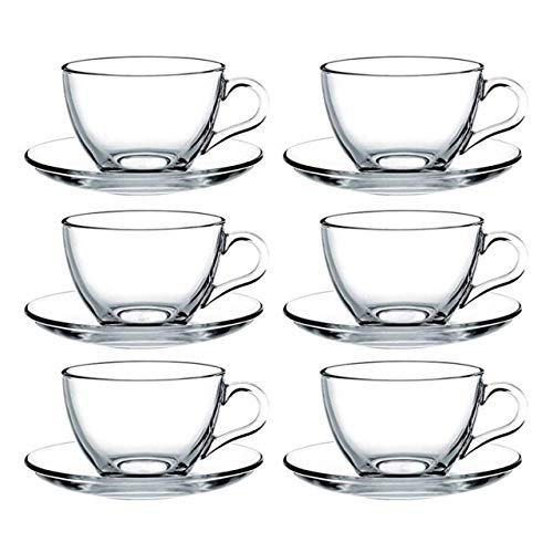 Glass Tea & Coffee Cup Set - 6 Pieces, White, 140 ml