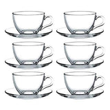 Glass Tea & Coffee Cup Set - 6 Pieces, White, 140 ml