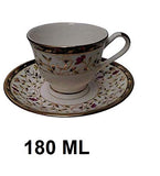 Tea and Coffee Cups and Saucers Porcelain Set of 6 (White and Gold)