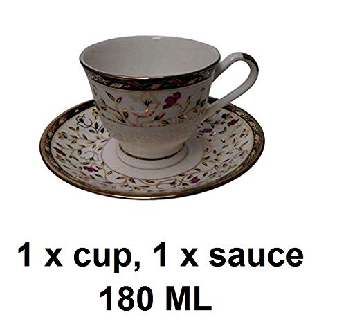 Tea and Coffee Cups and Saucers Porcelain Set of 6 (White and Gold)