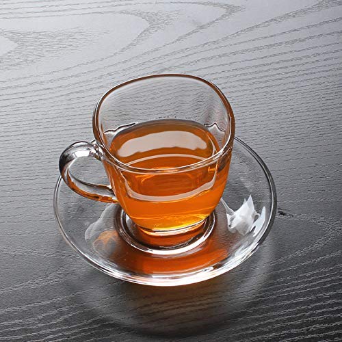 Durable Crystal Glass Tea Cup and Saucer (6 Cups and 6 Saucers) 120 ml Each