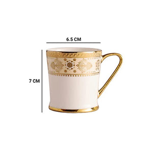 Tea Cups for Kitchen to Decor Dining Table Gold Floral Pattern Serve Hot Cold Beverages Bone China White 140 ML (Set of 6)