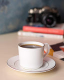 Tea Coffee Cups with Saucers Set of 12 for Kitchen and Dining Table Decor Lining Print White Bone China Microwave Safe (200 ML)