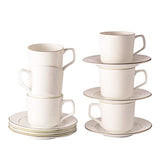 Tea Coffee Cups with Saucers Set of 12 for Kitchen and Dining Table Decor Lining Print White Bone China Microwave Safe (200 ML)