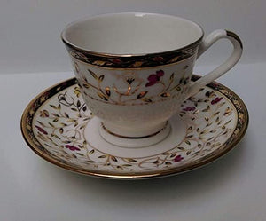 Tea and Coffee Cups and Saucers Porcelain Set of 6 (White and Gold)