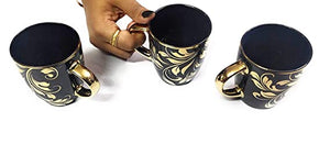 Bone China Gold Print Mug for Tea/Coffee Green Tea Espresso Hot Beverage Cup Set of 6 220 ML